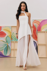 Florence Asymmetrical Chiffon Maxi Dress with Scarf